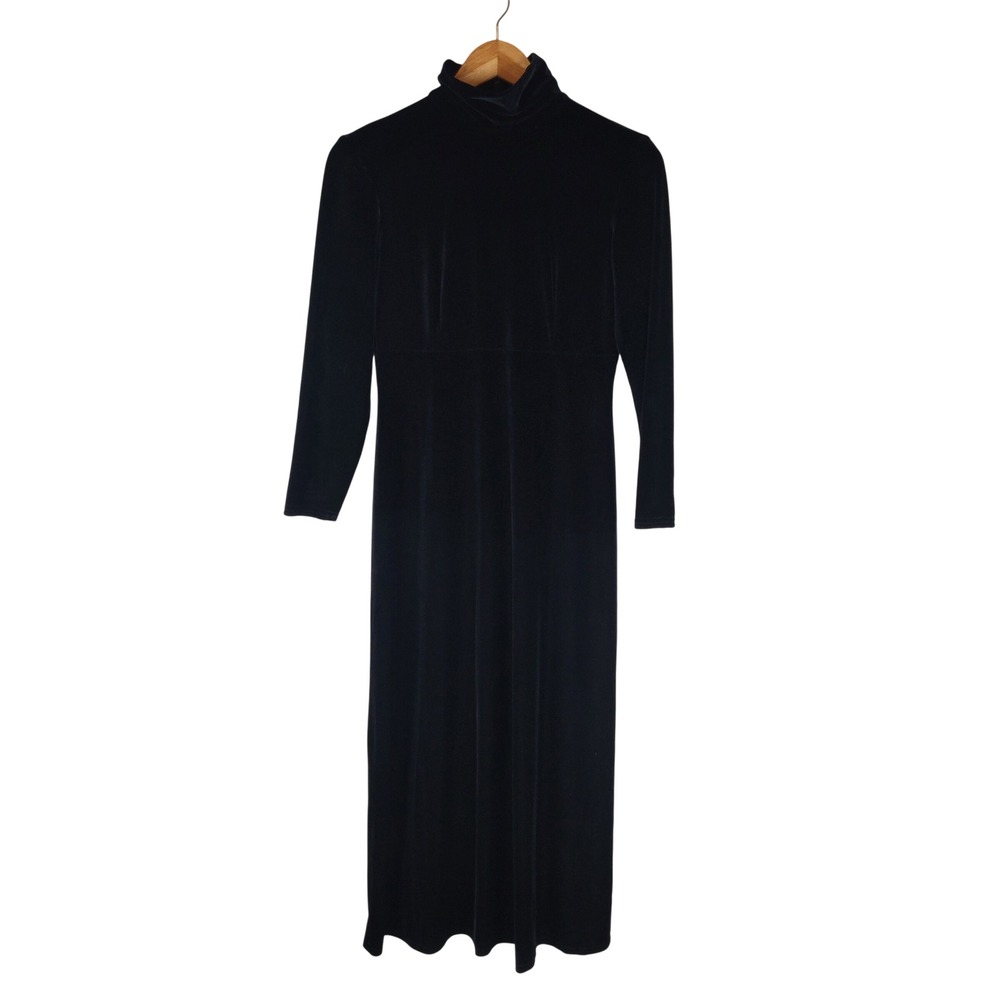 Vintage K.C. Spencer New York Velvet Turtleneck Midi Dress Black Size 4